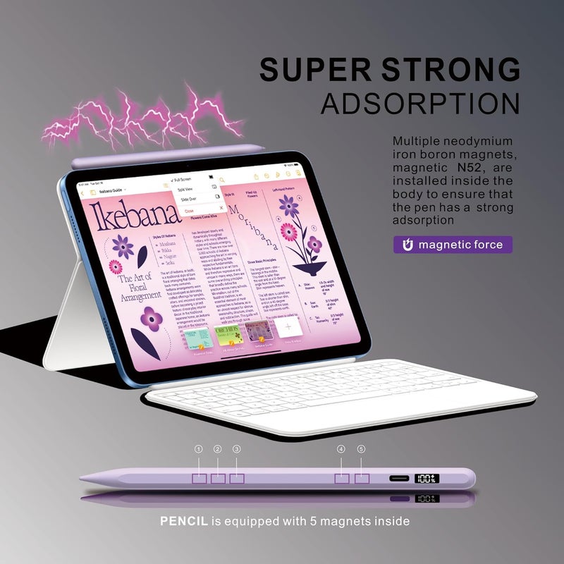 PERMARK Stylus Pen for iPad 2025-2018 with LED Power Display, 15Mins Fast Charge,Tilt Sensitivity Pencil for iPad 10/9/8/7/6th,11th A16,Air 11/13 M2/M3,Pro 11/13 M4,Pro 12.9",Air 5/4/3,Mini 7/6/5 (Purple) - Image 5